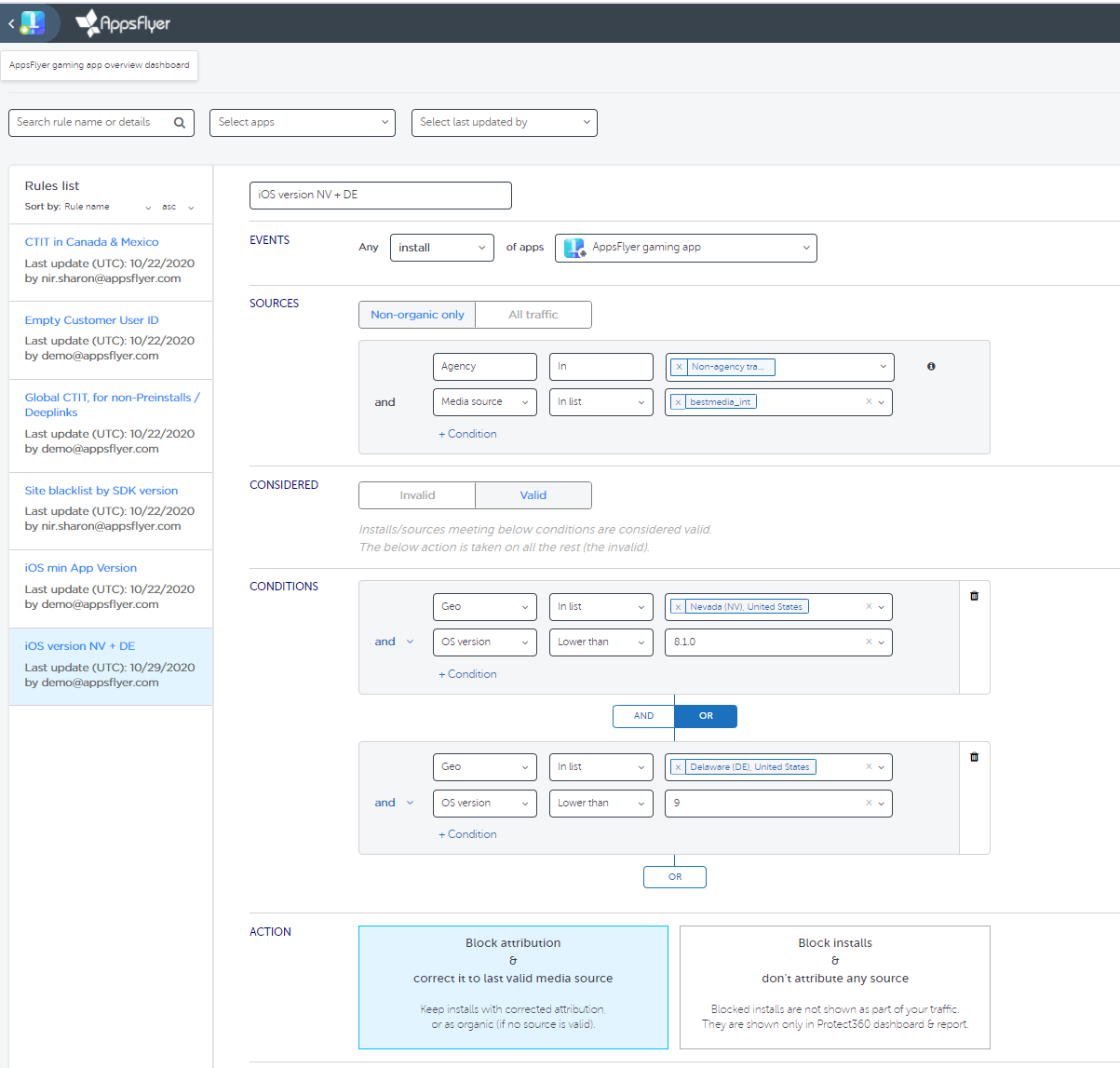 Validation Rules list view